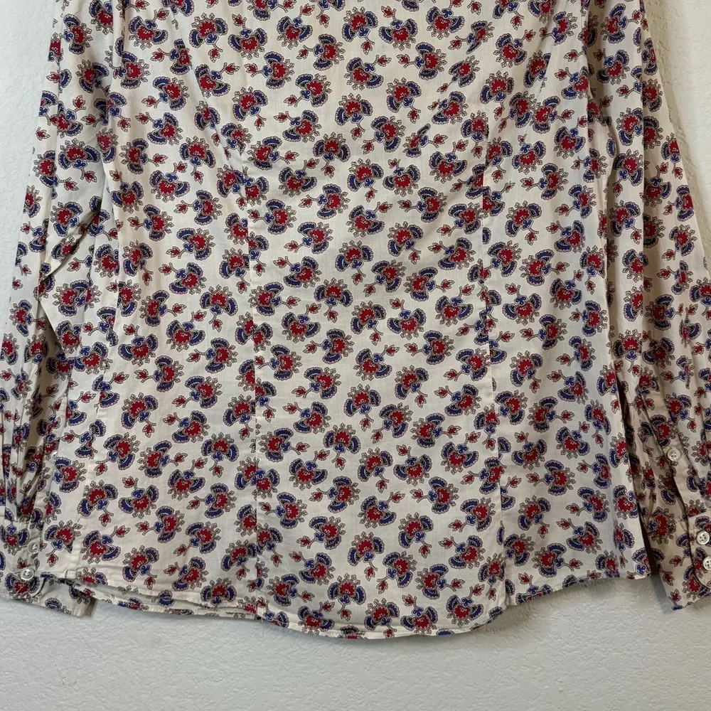 J Crew Cotton White Red Blue Perfect Paisley Long Sleeve Button Front Shirt Sz 4